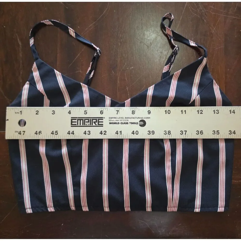 Size S Navy blue and white w/red pinstripe crop top